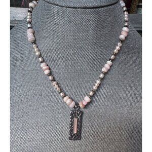 Vintage Barse Sterling Silver Pink Beaded Necklace Pendant